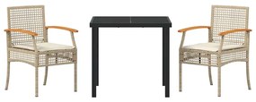 vidaXL Σέτ φαγητού για κήπο 3 pcs Μπεζ συνθετικό ρατάν
