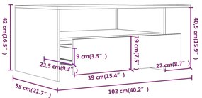 Τραπεζάκι Σαλονιού Γκρι Sonoma 102x55x42 εκ. Επεξεργασμένο Ξύλο - Γκρι