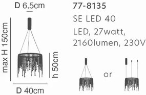 Φωτιστικό Οροφής  SE LED 40 CRESCENDO PENDANT BLACK Γ5 - Μέταλλο - 77-8135
