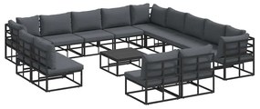 vidaXL Σετ Καναπέ Κήπου με μαξιλάρι 14 pcs Μαύρο Αλουμίνιο