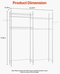 VEVOR Over Washer and Dryer Storage Shelf Two Row 4 Tiers Washer Rack White