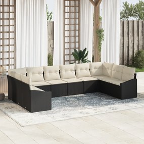 vidaXL 10 τεμαχίων Σετ Εξωτερικής Τραπεζαρίας με Μαξιλάρια Μαύρο Πολυ Ράτταν
