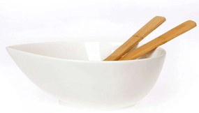 Σαλατιέρα Με Κουτάλες Bamboo Leaf (Σετ 3Τμχ) 26.000.921 White Cryspo Trio Large Porcelain