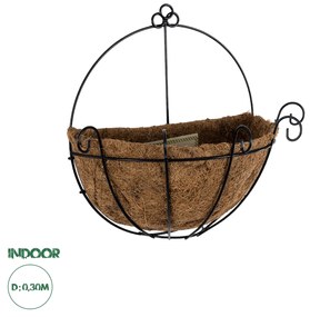 GloboStar® Artificial Garden KOUFONISIA 20562 Κρεμαστό Διακοσμητικό Κασπώ Γλάστρα - Flower Pot από Φλοιό Καρύδας Καφέ με Μαύρη Μεταλλική Βάση Φ30 x Υ33cm