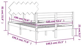 Πλαίσιο Κρεβατιού με Κεφαλάρι Λευκό από Μασίφ Ξύλο Double - Λευκό