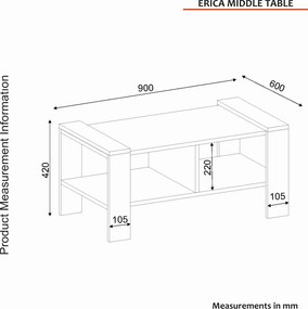 Τραπεζάκι Σαλονιού Λευκό / Καρυδιά ERICA 90x60x42