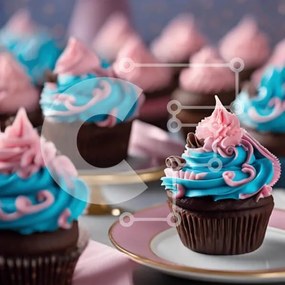 Σετ των 2 Intra Συλλεκτικό Ξύλινο Παζλ Plywood  4mm - Διακοσμημένα cupcakes με ροζ και μπλε παγετό Σε Ξύλινο Κουτί - Διαστάσεις: 10x10 cm – 25 κομμάτια