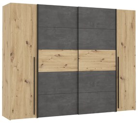 Intrahome Ντουλάπα ρούχων Verzo Intrahome τετράφυλλη oak-ανθρακί μελαμίνης 270.5x61.5x210.5εκ | SKU: INTRAPA-429111116