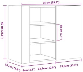 Ντουλάπι Τοίχου Καπνιστή Δρυς 75x35x60 εκ. Επεξεργασμένο Ξύλο - Καφέ