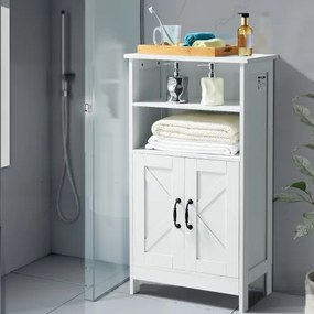 VEVOR Wooden Bathroom Floor Cabinet Storage with Adjustable Shelf 2 Doors White