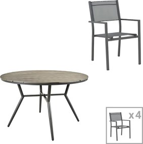 Τραπεζαρία Appa-Moly σετ 5τεμ pakoworld αλουμίνιο και plywood σε ανθρακί απόχρωση Φ120x74εκ