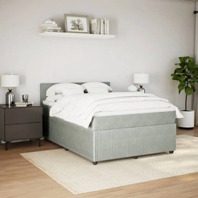 vidaXL Κρεβάτι Boxspring με Στρώμα Ανοιχτό Γκρι 160x200 εκ. Βελούδινο