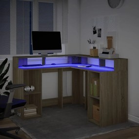 vidaXL Γραφείο με LED Sonoma δρυς 130x130x91 εκ. Επεξεργ. Ξύλο