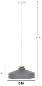 ΦΩΤΙΣΤΙΚΟ ΟΡΟΦΗΣ ΚΡΕΜΑΣΤΟ HM4159.03 ΓΚΡΙ ΜΕΤΑΛΛΙΚΟ ΚΑΠΕΛΟ Φ40x116Υεκ - Μέταλλο - HM4159.03