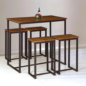 Set Bar HENRY (Τραπέζι 100x60cm+4 Μεταλική Σκ.Καφέ/Καρυδί