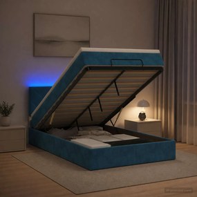 vidaXL Κρεβάτι Ottoman με Στρώμα και LED Σκούρο Μπλε 120 x 190 cm