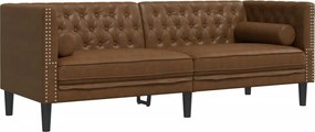 vidaXL Καναπές Τσέστερφιλντ 2 τεμαχίων με μαξιλαράκια Καφέ δέρμα