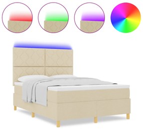 vidaXL Κρεβάτι με Στήριγμα και Στρώμα & LED Κρεμ 160x200 εκ Υφασμάτινο