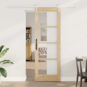 vidaXL Συρόμενη Πόρτα με Σετ Υλικών 73.5x211 cm Συμπαγές Ξύλο Πεύκου