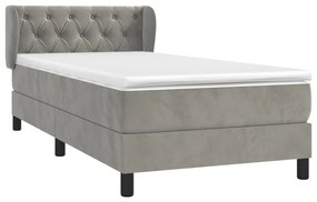 vidaXL Κρεβάτι Boxspring με Στρώμα Ανοιχτό Γκρι 80x200 εκ. Βελούδινο