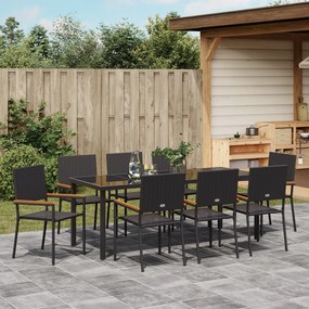 vidaXL Σετ Τραπεζαρίας Κήπου 9 Τεμαχίων Μαύρο Poly Rattan