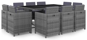 vidaXL Σετ Τραπεζαρίας Εξ. Χώρου 11 τεμ. Γκρι Συνθ. Ρατάν με Μαξιλάρια