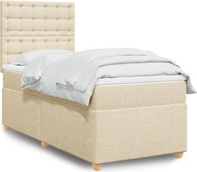 vidaXL Κρεβάτι Boxspring με Στρώμα Κρεμ 100 x 200 εκ. Υφασμάτινο