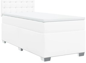 vidaXL Κρεβάτι Boxspring με Στρώμα Λευκό 90x200εκ. από Συνθετικό Δέρμα