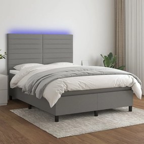 Κρεβάτι Boxspring με Στρώμα & LED Σκ.Γκρι 140x190εκ. Υφασμάτινο