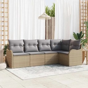 vidaXL Σετ Καναπέ Κήπου με μαξιλάρι 5 pcs Μπεζ Πολυ ράταν