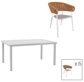 Dining table Kliton-Raven set of 7 aluminum in white shade 150x80x74cm 150x80x74 εκ.