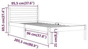 Πλαίσιο Κρεβατιού 90 x 200 εκ. από Μασίφ Ξύλο Πεύκου - Καφέ