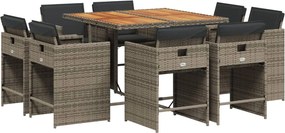 vidaXL Σετ Τραπεζαρίας Κήπου 9 τεμ. Γκρι Συνθ. Ρατάν με Μαξιλάρια