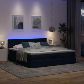 vidaXL Οθωμανικό κρεβάτι με στρώμα &amp; LEDs Μπλε 180x200cm ύφασμα