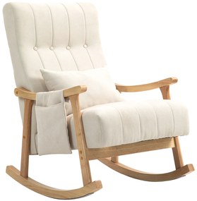 Κουνιστή πολυθρόνα με μαξιλάρι οσφυϊκής χώρας, φαρδύ κάθισμα, σκελετός από καουτσούκ ξύλο, έως 120 kg, Μπεζ