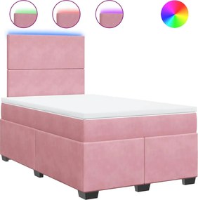 vidaXL Κρεβάτι Boxspring με Στρώμα Ροζ 120x190 εκ. Βελούδινο