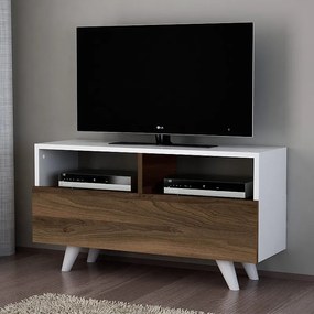 Έπιπλο τηλεόρασης Novela Megapap από μελαμίνη χρώμα λευκό - καρυδί 90x29,5x50εκ. - 0212819
