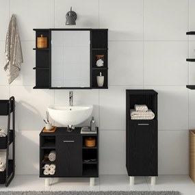 vidaXL Σετ επίπλων μπάνιου 3 τεμαχίων  Μαύρο καπλαμά από επεξεργασμένο ξύλο