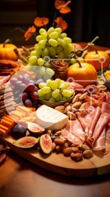 Intra Συλλεκτικό Ξύλινο Παζλ Plywood  4mm - Φθινοπωρινή σανίδα αλλαντικών με φρούτα και τυριά Σε Ξύλινο Κουτί - Διαστάσεις: 10x10 cm – 25 κομμάτια