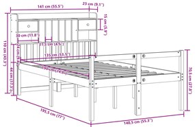 Κρεβάτι Βιβλιοθήκη Χωρίς Στρώμα 135x190 εκ Μασίφ Ξύλο Πεύκου - Καφέ