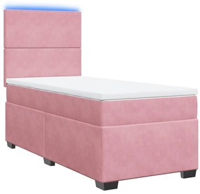 vidaXL Κρεβάτι Boxspring με Στρώμα Ροζ 90x190 εκ. Βελούδινο