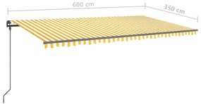 Τέντα Συρόμενη Χειροκίνητη με LED Κίτρινο / Λευκό 6 x 3,5 μ. - Κίτρινο