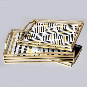 S/2 ΔΙΣΚΟΙ ΜΕΤΑΛΛΙΚΟΙ ΜΕ ΓΥΑΛΙ ΧΡΥΣΟΙ 40x30x5.5 / 35x25x4.5cm|752-16043