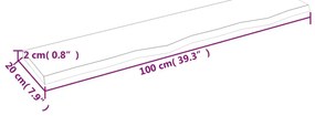 Ράφι Τοίχου 100 x 20 x 2 εκ. από Ακατέργαστο Μασίφ Ξύλο Δρυός - Καφέ