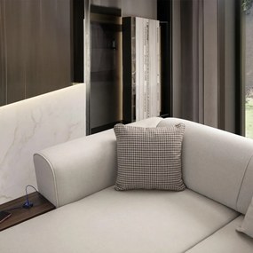 Γωνιακός Καναπές Μπεζ με Πλαϊνό Τραπεζάκι & Θύρα Φόρτισης 240x90x79 cm