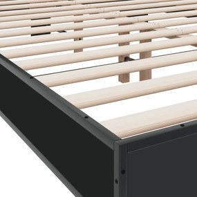 vidaXL Πλαίσιο Κρεβατιού Μαύρο 135x190 εκ. Επεξ. Ξύλο &amp; Μέταλλο