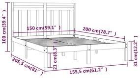 Πλαίσιο Κρεβατιού Λευκό 150 x 200 εκ. Μασίφ Ξύλο King Size - Λευκό