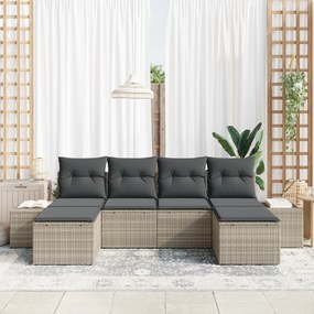 vidaXL Σετ καναπέ 6 τεμαχίων με μαξιλάρια ανοιχτό γκρι πολυ ράταν