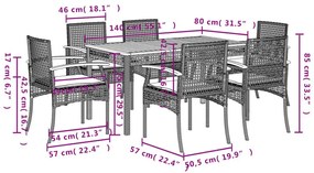 Σετ Τραπεζαρίας Κήπου 7 τεμ. Γκρι Συνθ. Ρατάν με Μαξιλάρια - Γκρι