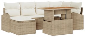 vidaXL Set με 7 κομμάτια καναπέ κήπου με μαξιλάρια μπεζ πολυ-ρατάν